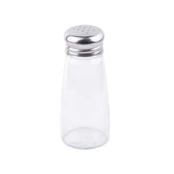 Salero y pimentero redondo TableCraft de vidrio con tapa de acero, 90 ml