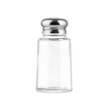 Salero y pimentero poligonal TableCraft de vidrio con tapa de acero, 30 ml