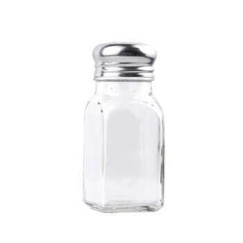 Salero y pimentero cuadrado TableCraft de vidrio con tapa de acero, 60 ml