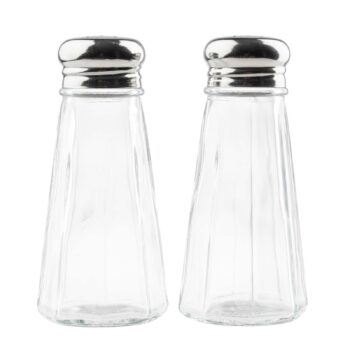 Salero y pimentero panelado TableCraft de vidrio con tapa de acero, 11,5 cm