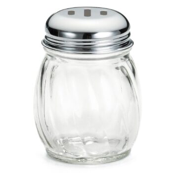 Dispensador TableCraft de vidrio con relieve y tapa cromada ranurada, 180 ml