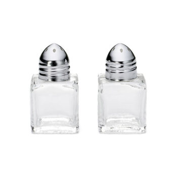 Salero y pimentero en forma de cubo TableCraft de vidrio, 15 ml