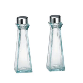 Salero y pimentero TableCraft de vidrio con tapa ABS cromada, 90 ml