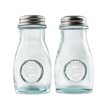 Salero y pimentero TableCraft de vidrio con tapa de acero inoxidable, 120 ml