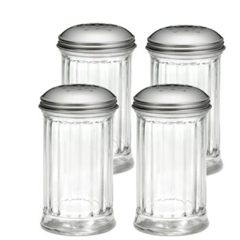 Pack de 4 saleros y pimenteros TableCraft de vidrio estriado, 355 ml