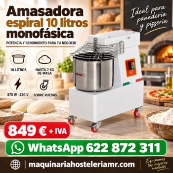 Amasadora de espiral de 10 litros monofásica