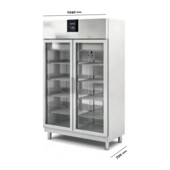 Armario expositor refrigerado de acero inoxidable con cerradura y puertas de vidrio