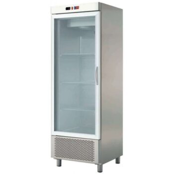 Armario expositor refrigerado snack de 600 litros con puerta de cristal en acero inoxidable