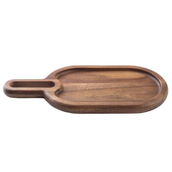 Bandeja de servicio ovalada de madera de acacia, 30,5 x 14 x 2 cm