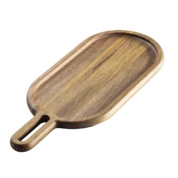 Bandeja de servicio ovalada de madera de acacia, 43 x 18,5 x 2 cm