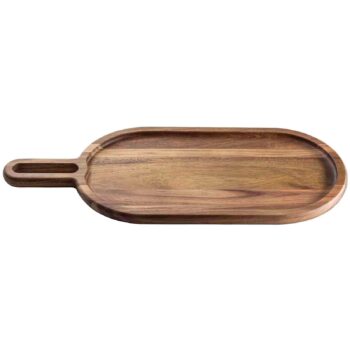 Bandeja de servicio ovalada de madera de acacia, 51 x 21,5 x 2 cm