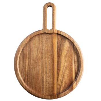 Bandeja de servicio redonda de madera de acacia, 35 x 25,5 x 2 cm