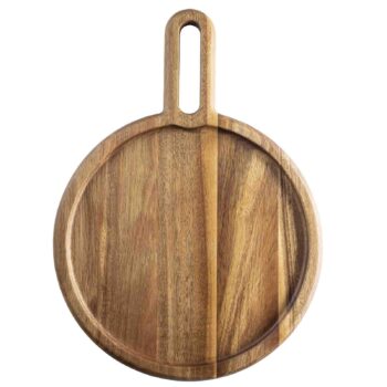 Bandeja de servicio redonda de madera de acacia, 42,5 x 30,5 x 2 cm