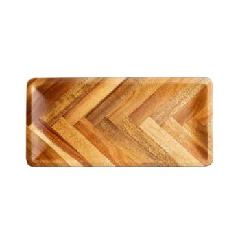 Bandeja rectangular de acacia con diseño tono sobre tono, 25 x 12 x 2 cm