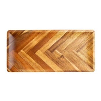 Bandeja rectangular de acacia con diseño tono sobre tono, 30 x 14,5 x 2 cm