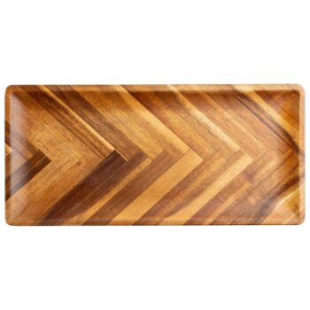 Bandeja rectangular de acacia con diseño tono sobre tono, 35 x 16,5 x 2 cm