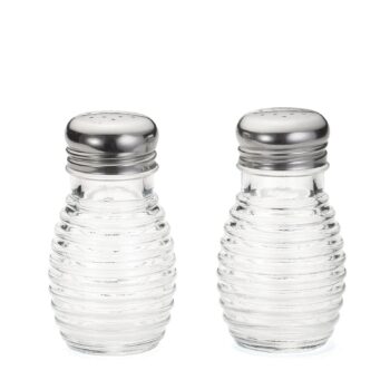 Salero y pimentero TableCraft de vidrio con tapa de acero inoxidable, 60 ml