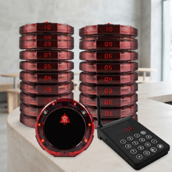 Buscapersonas para clientes con vibración, sonido y luz, pack de 20 con base transmisora