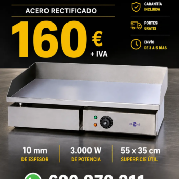Plancha eléctrica profesional de 55 cm con placa lisa de acero rectificado de 10 mm