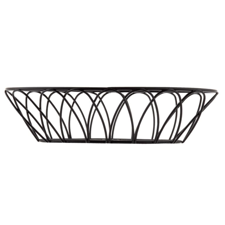 Cesto oval em aço com revestimento em pó preto, 22,5 x 15 x 6 cm — Caixa de 6 unidades
