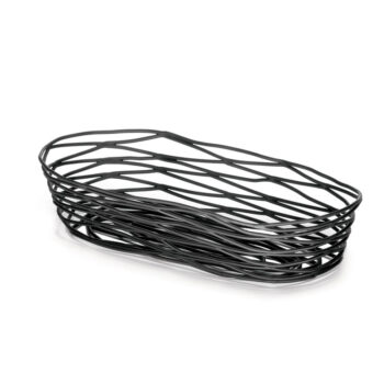 Cesta ovalada de metal negro, 23 x 15 cm x 6 cm de profundidad