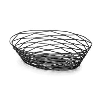 Cesta ovalada de metal negro, 23 x 16 cm x 5,7 cm de profundidad