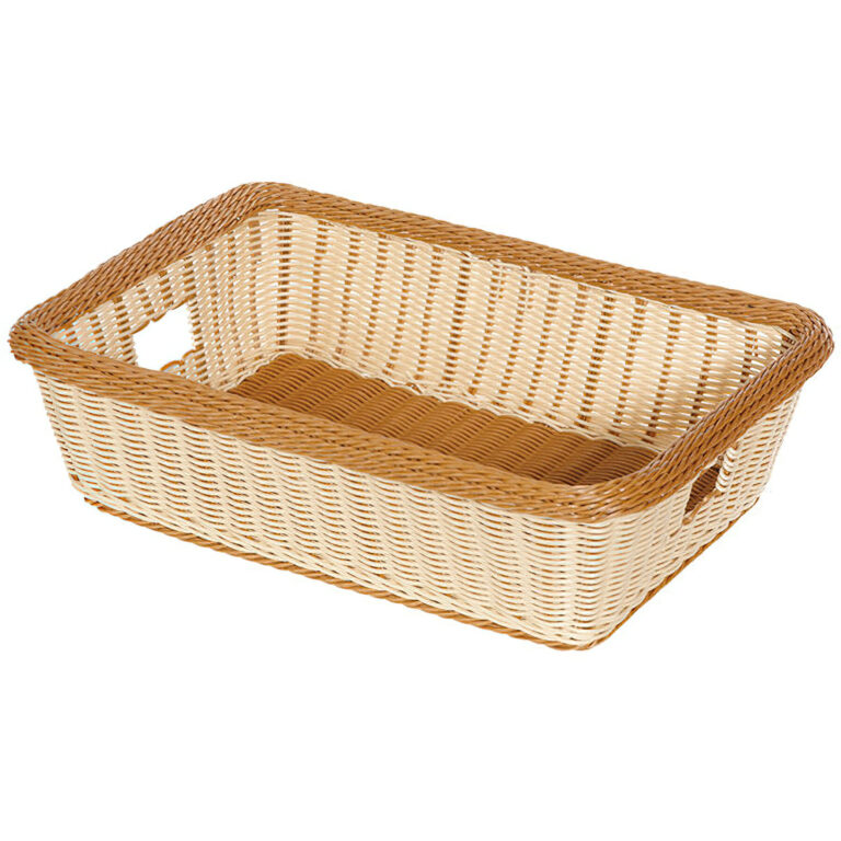 Cesto retangular com pegas imitação de vime em polipropileno, 55,9 x 39,4 cm x 15,2 cm de profundidade — Caixa de 6 unidades