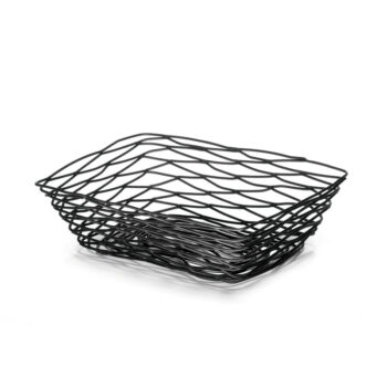 Cesta rectangular de metal negro, 23 x 15 cm x 6 cm de profundidad