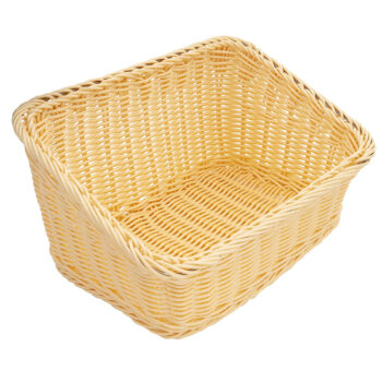 Cesta rectangular en cascada imitación mimbre de polipropileno, 23,5 x 33 cm x 10,2 cm de profundidad frontal y 17,8 cm de profundidad trasera natural