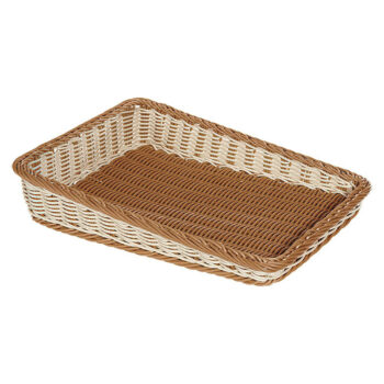 Cesta rectangular en cascada imitación mimbre de polipropileno, 59,7 x 44,5 cm x 6,4 cm de profundidad frontal y 12,1 cm de profundidad trasera