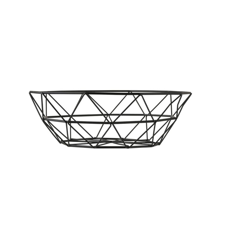 Cesto redondo em aço com revestimento em pó preto, 25,5 x 25,5 x 8,5 cm — Caixa de 6 unidades