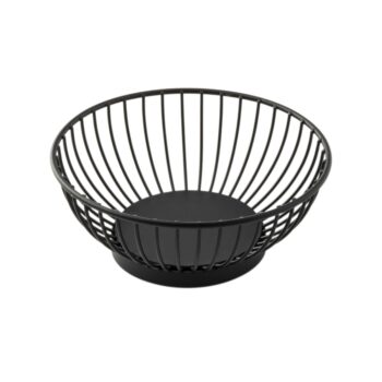 Cesta redonda de acero con recubrimiento en polvo negro con fondo macizo, 15 x 15 x 5,5 cm