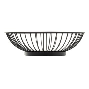 Cesta redonda de acero con recubrimiento en polvo negro con fondo macizo, 20,5 x 20,5 x 6 cm