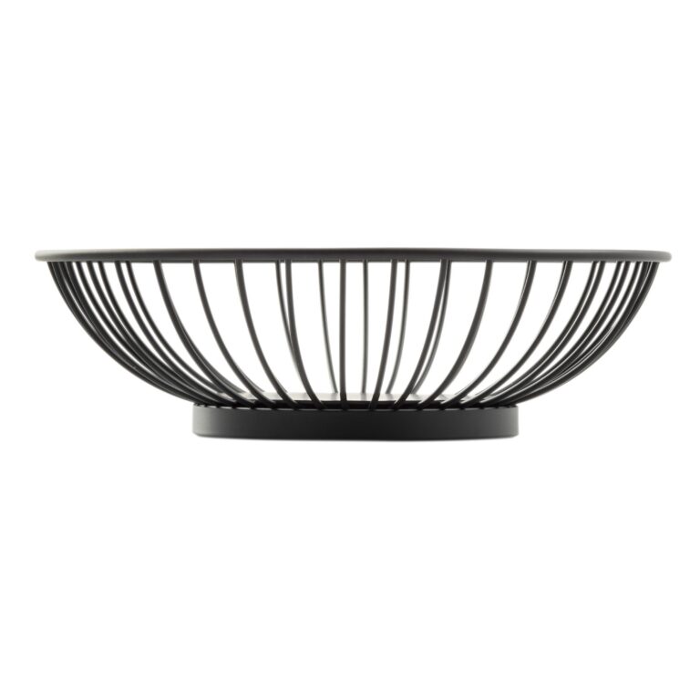 Cesto redondo em aço com revestimento em pó preto com fundo maciço, 20,5 x 20,5 x 6 cm — Caixa de 6 unidades