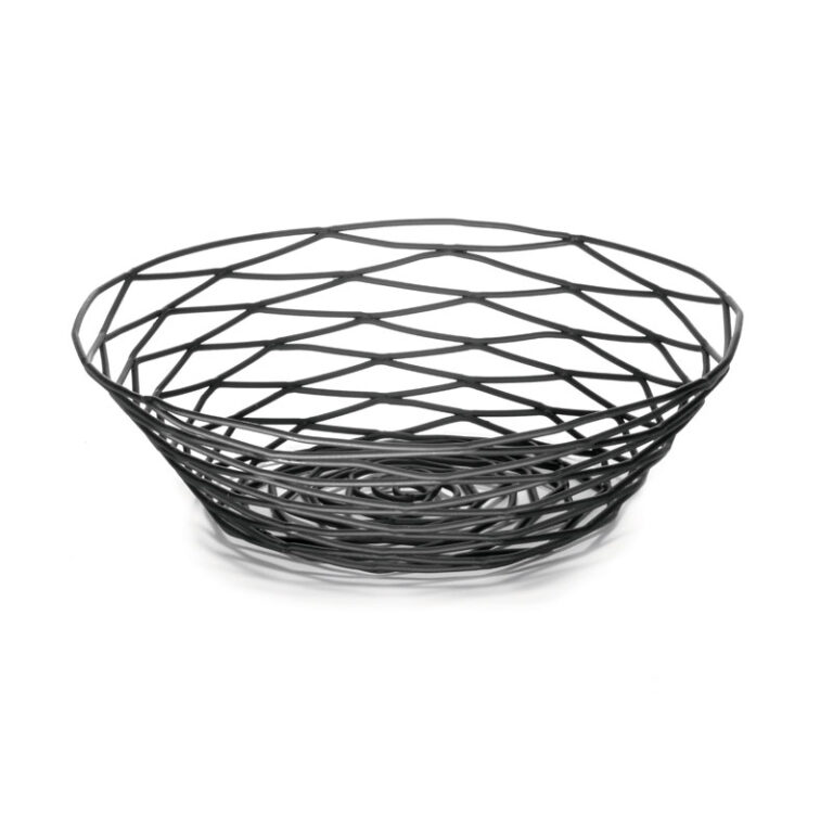 Cesto redondo em metal preto, 20,3 cm Ø x 5,7 cm de profundidade — Caixa de 6 unidades