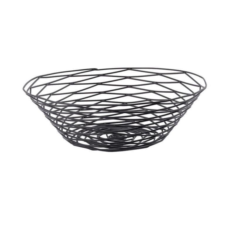 Cesto redondo em metal preto, 25,4 cm Ø x 7,6 cm de profundidade — Caixa de 6 unidades