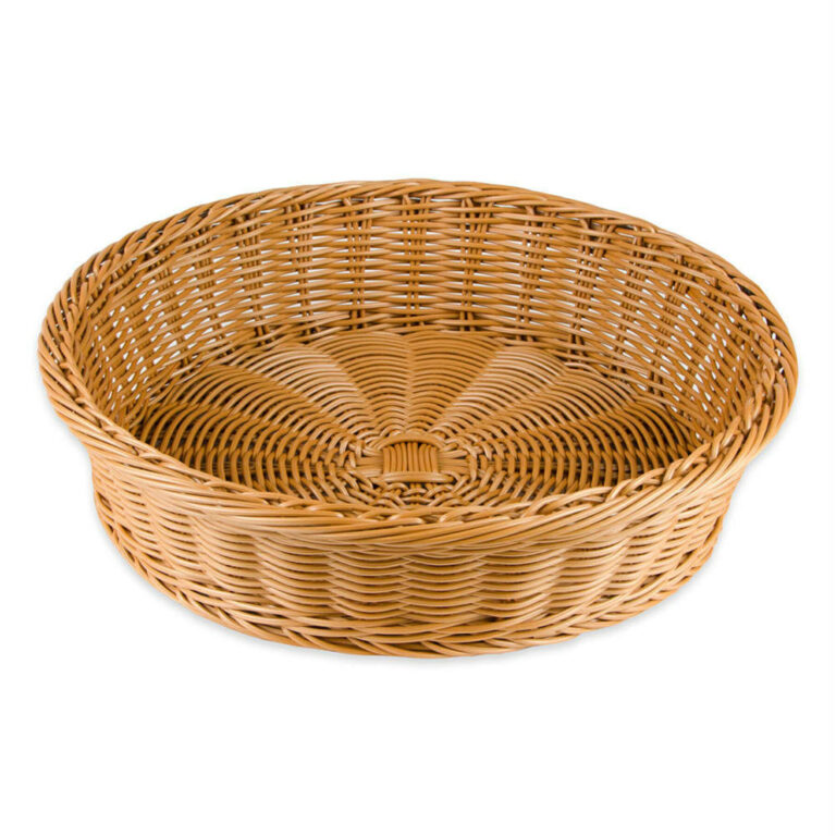 Cesto redondo imitação de vime com tampa em polipropileno, 39,4 cm Ø — Caixa de 12 unidades