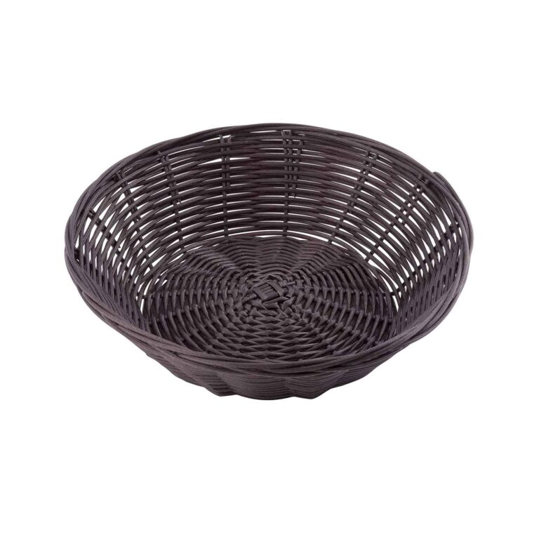 Cesto redondo tecido à mão, castanho, corda de polipropileno, 22 cm Ø x 6 cm — Caixa de 12 unidades