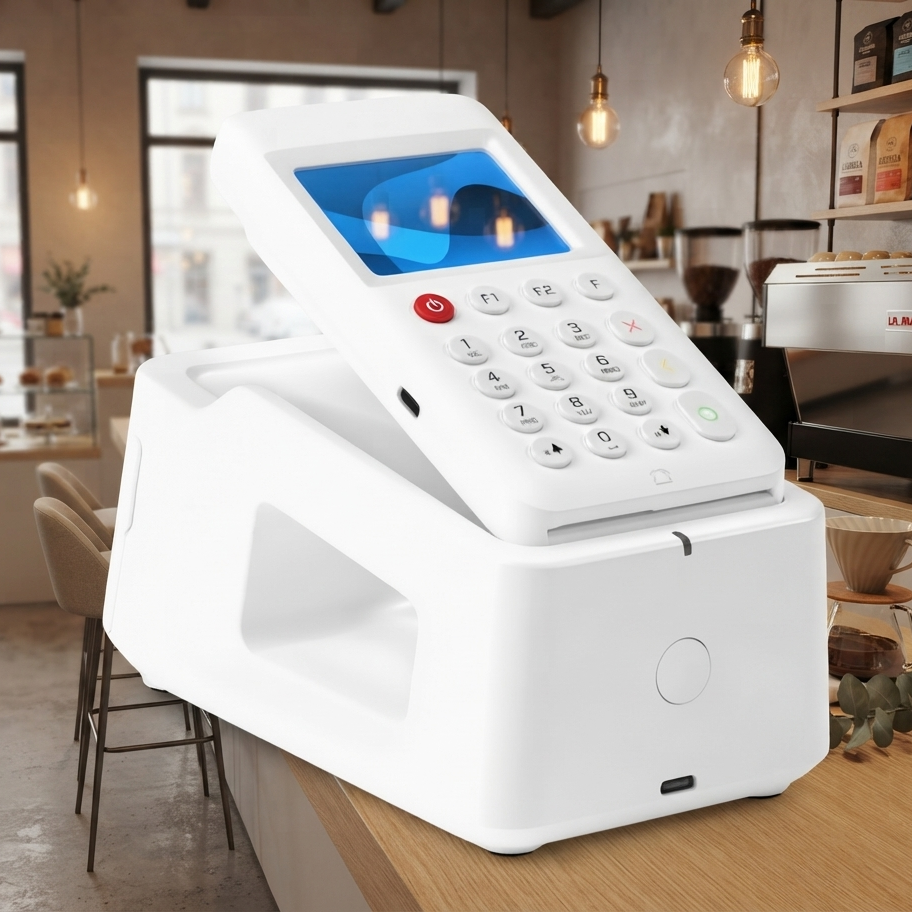 Datáfono portátil con base de carga e impresora térmica