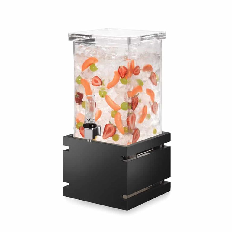 Dispensador de bebidas cuadrado con base negra brillante de bambú de 3,7 L