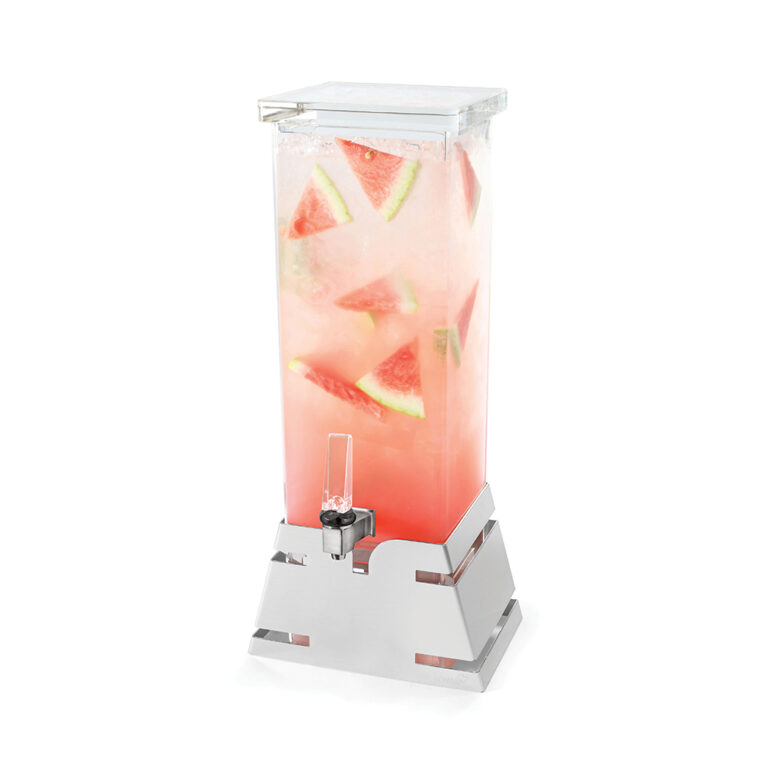 Dispensador de bebidas cuadrado con base piramidal de acero inoxidable de 7,5 L