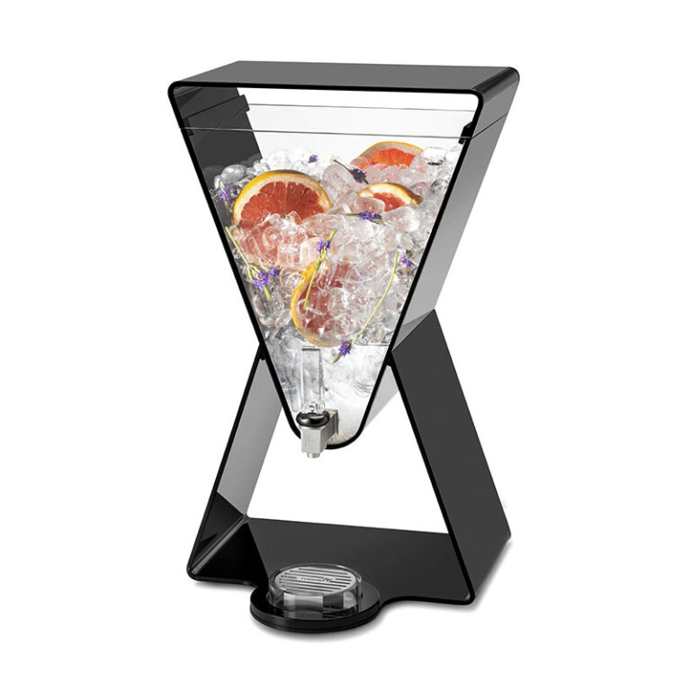Dispensador de bebidas de acrílico negro tipo prisma con bandeja de goteo de 11,3 L