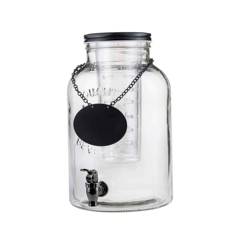 Dispensador de bebidas de vidrio de 7,6 L con tapa de rosca negra, infusor y depósito de hielo
