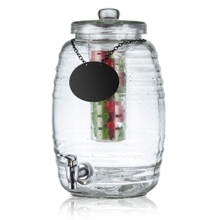 Dispensador de bebidas de vidrio de 9,5 L con infusor y depósito de hielo