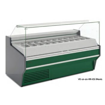 Vitrina refrigerada de cubetas GN con cristal recto o curvo, de 102 a 246 cm