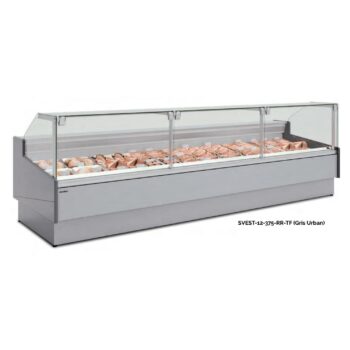Vitrina expositora refrigerada de doble cristal recto modular para montaje en línea fondo 121,5 cm