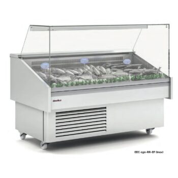 Vitrina refrigerada para pescado y marisco de doble cristal recto fondo 91,4 cm con ruedas