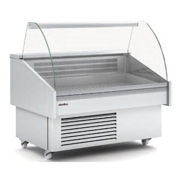 Vitrina refrigerada para pescado y marisco de cristal curvo fondo 91,4 cm con ruedas