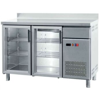 Frente de mostrador refrigerado de 254 cm con cuatro puertas de vidrio