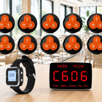Avisadores para camareros con pantalla, reloj y 10 pulsadores